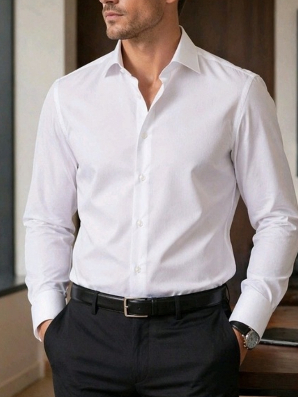 Michael Kors Mens White Slim Fit Dress Shirt 100% Cotton 15 Old Money Timeless